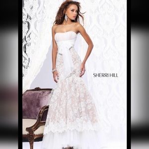 $1200 Sherri Hill 21010 Ivory Nude Gala Pageant Wedding Gown Dress